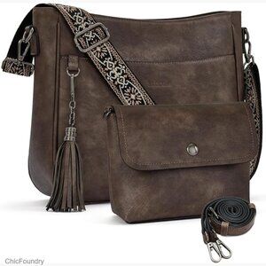 Vegan Leather Hobo Crossbody Bag Set with Adjustable Straps